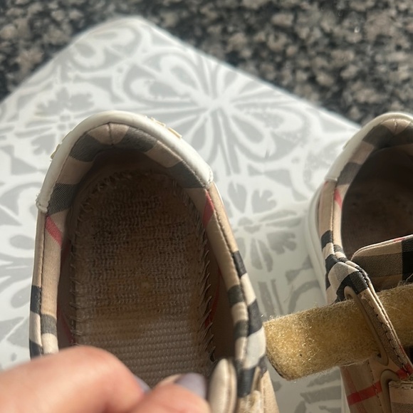 Kids Burberry Tan and White Plaid Sneakers with Velcro Closure - Picture 6 of 7